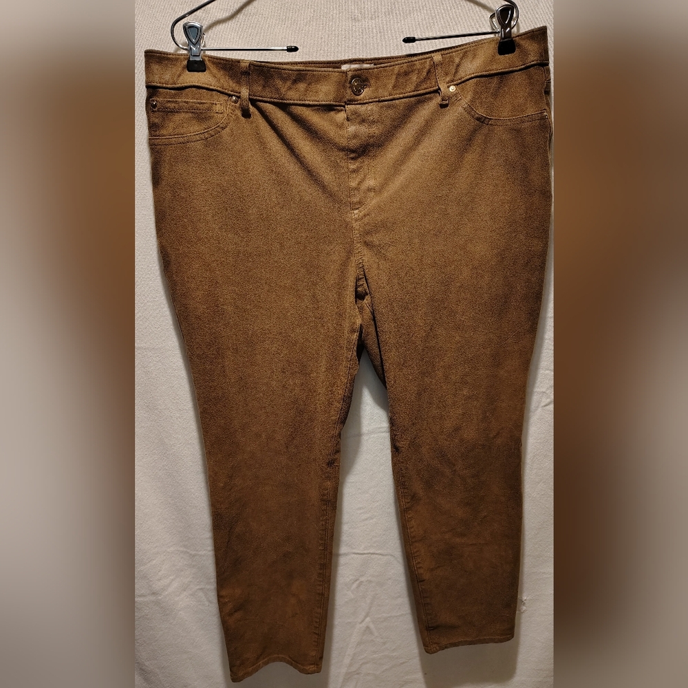 Chico's Golden Brown Faux Suede Leather Pants Size 3 Petite Regular